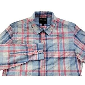 Bonobos Slim Fit Men's L Pink Blue Plaid Casual Button Down Shirt LS
